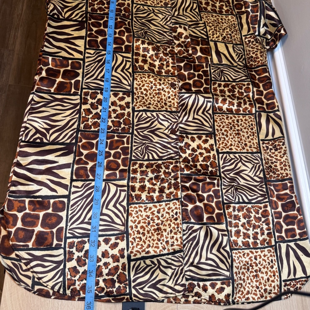 Winlar Vintage Animal Print Patchwork Button Front Sleep Shirt Dress Tunic Large - Picture 2 of 5